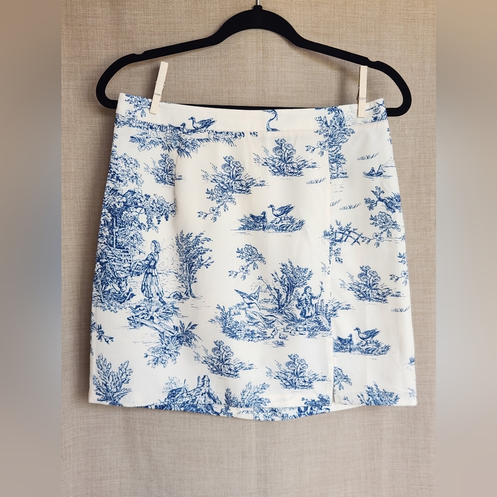 Cider Blue and White Printed Skirt